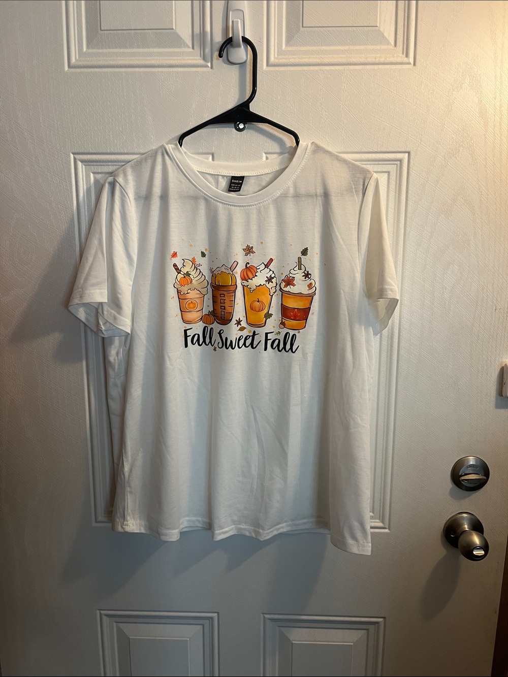 SHEIN White 'Fall Sweet Fall' Graphic Short Sleeve Tee Size XL